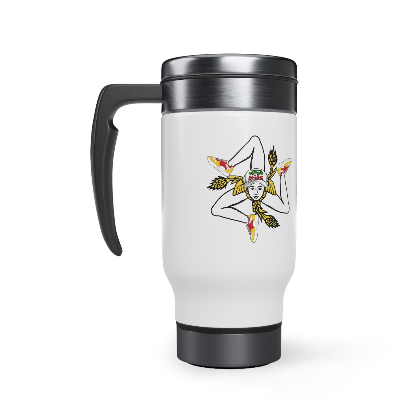 Trinacria Travel Mug - Italian Sicilian Travel Mug with Handle, 14oz