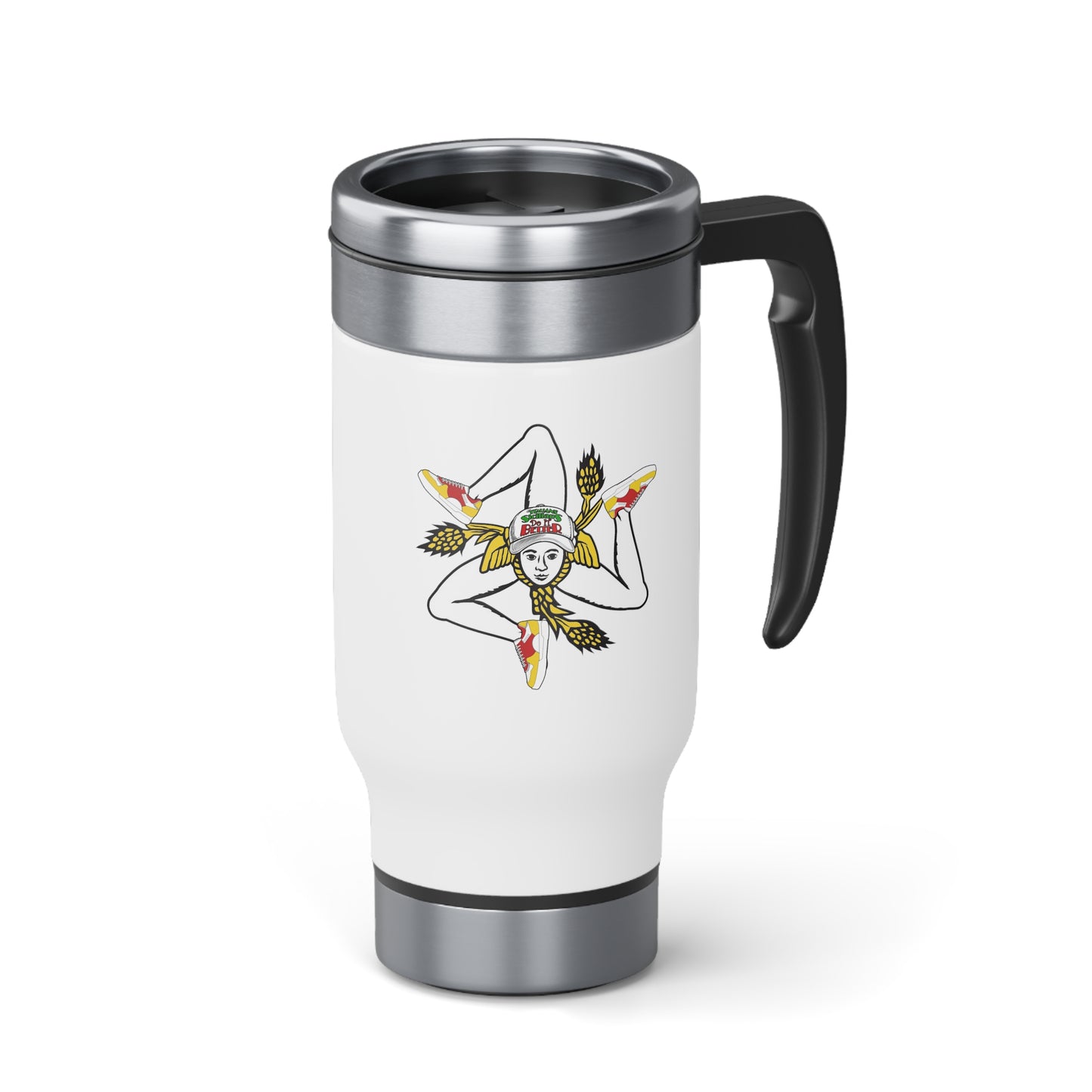 Trinacria Travel Mug - Italian Sicilian Travel Mug with Handle, 14oz