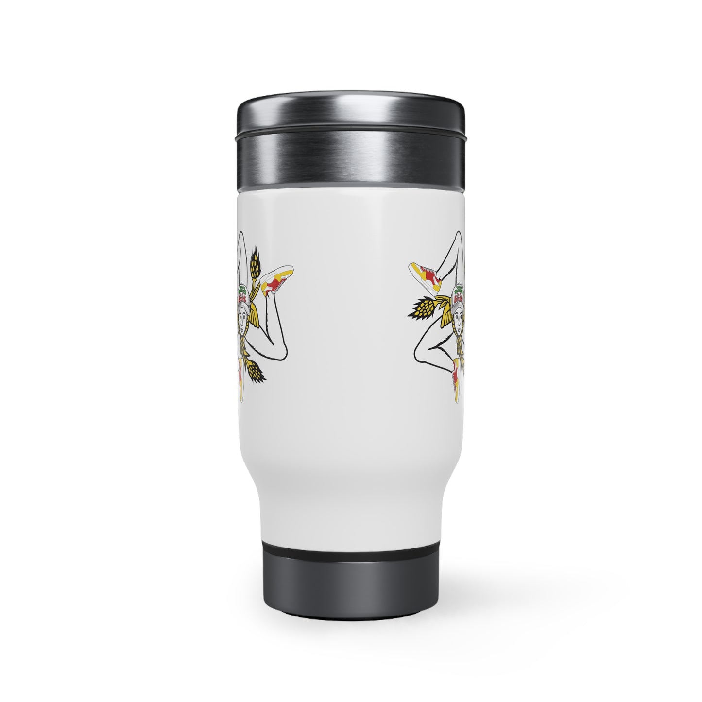 Trinacria Travel Mug - Italian Sicilian Travel Mug with Handle, 14oz