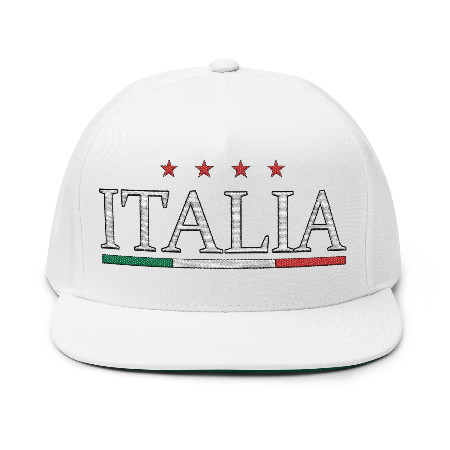 Italia Embroidered Flat Bill Cap – Italian Flag Snapback Hat