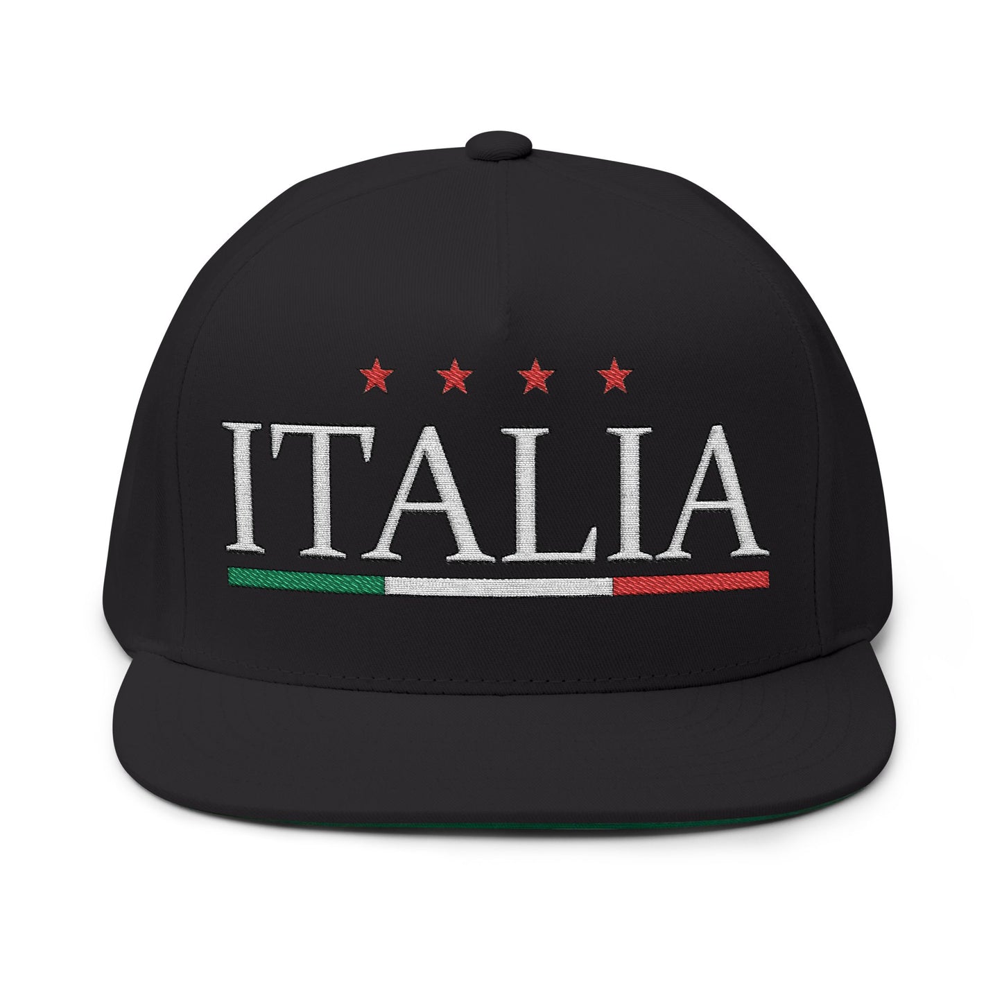 Italia Embroidered Flat Bill Cap – Italian Flag Snapback Hat