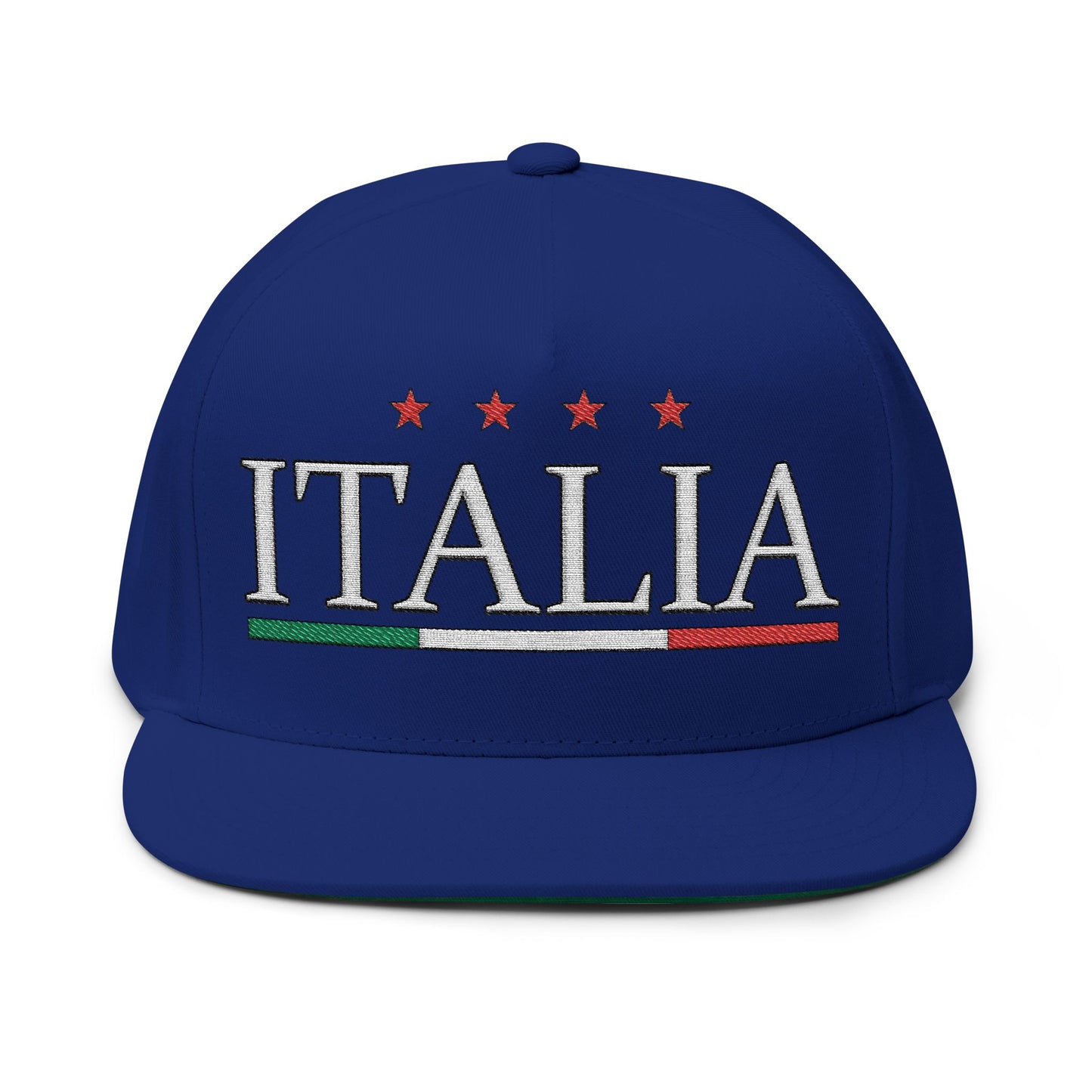 Italia Embroidered Flat Bill Cap – Italian Flag Snapback Hat