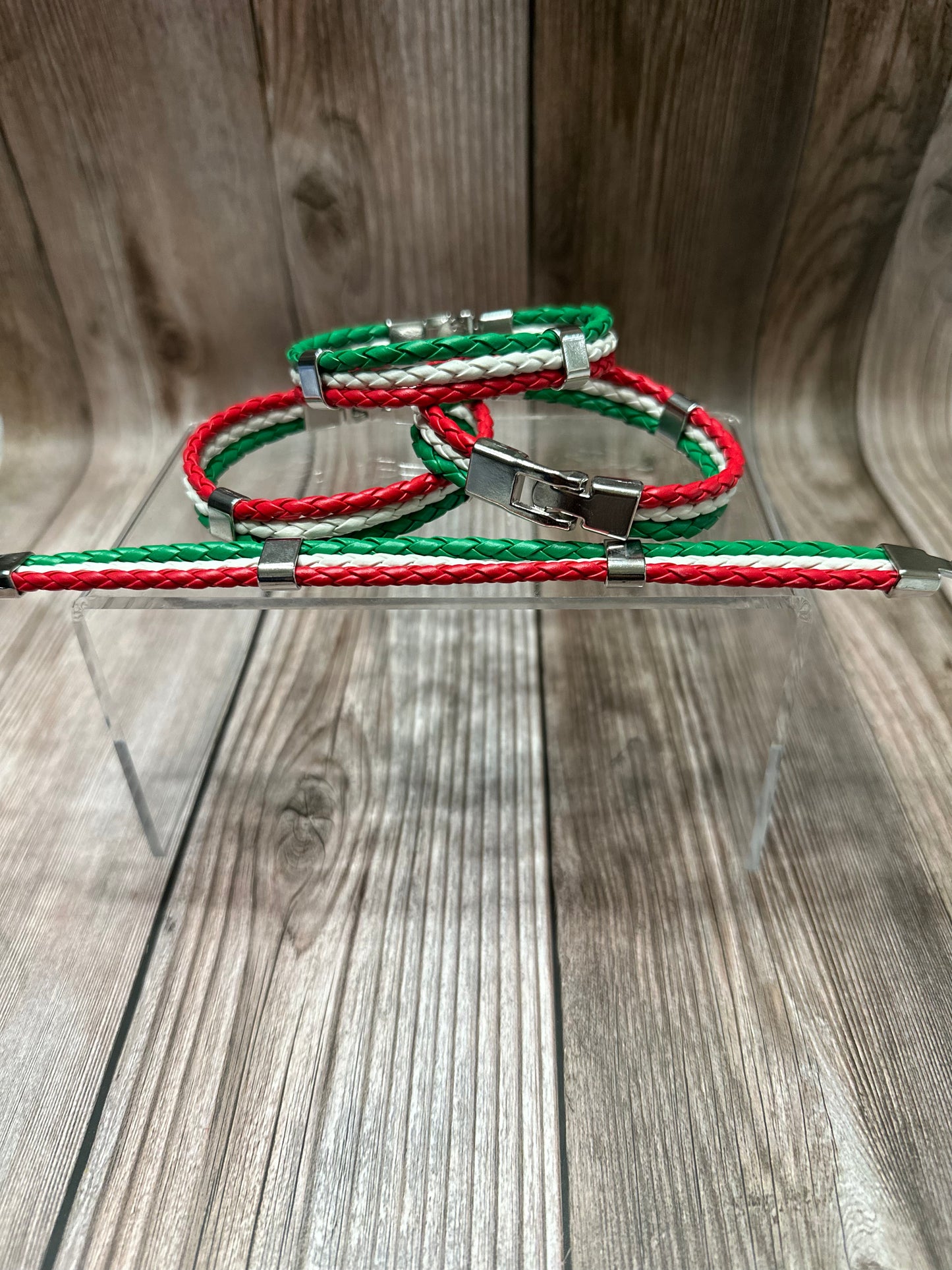 Italian Flag Leather Bracelet (Sliver Buckle)