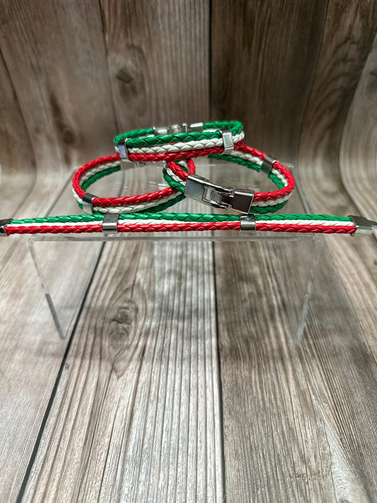 Italian Flag Leather Bracelet (Sliver Buckle)