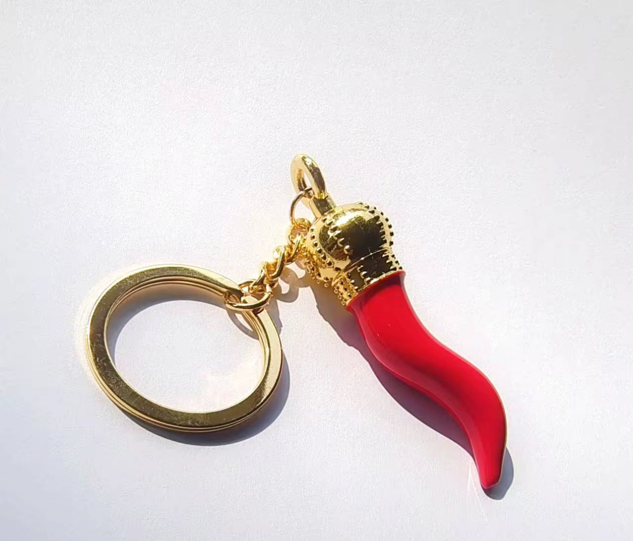 Italian Horn Keychain – Red with Gold Chain & Key Ringl