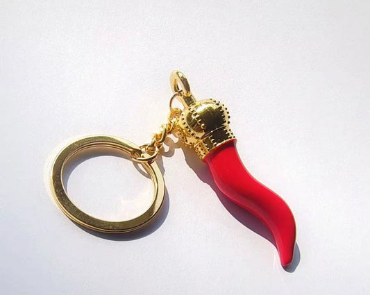 Italian Horn Keychain – Red with Gold Chain & Key Ringl
