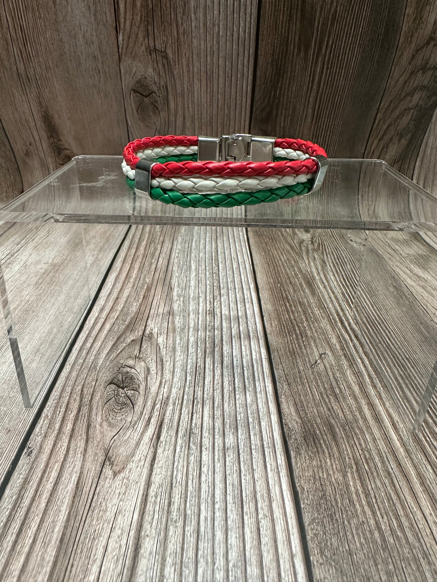 Italian Flag Leather Bracelet (Sliver Buckle)